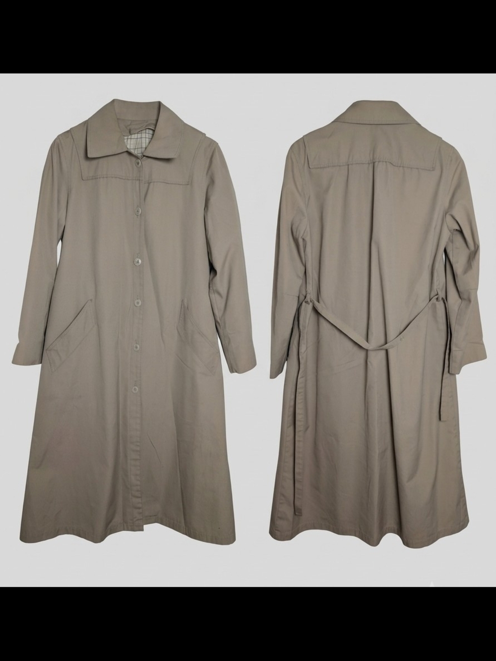 VTG 80s London Fog Women's Tan Khaki Trench Coat Raincoat Sz 8 Plaid Lined Belt